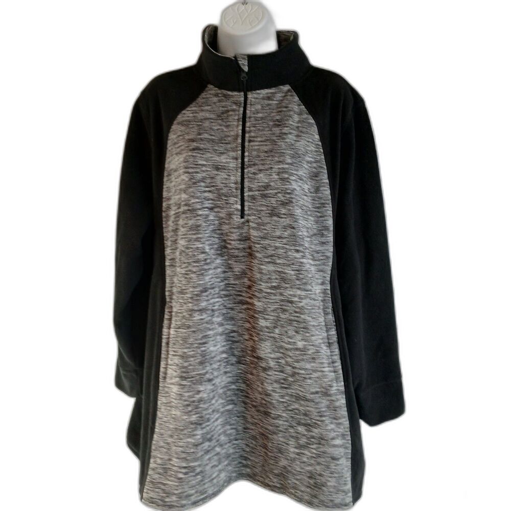 woman‎ within fleece sweatshirt Gray Black 1/4 Zip Sz 1X  Lounge Travel Cabin